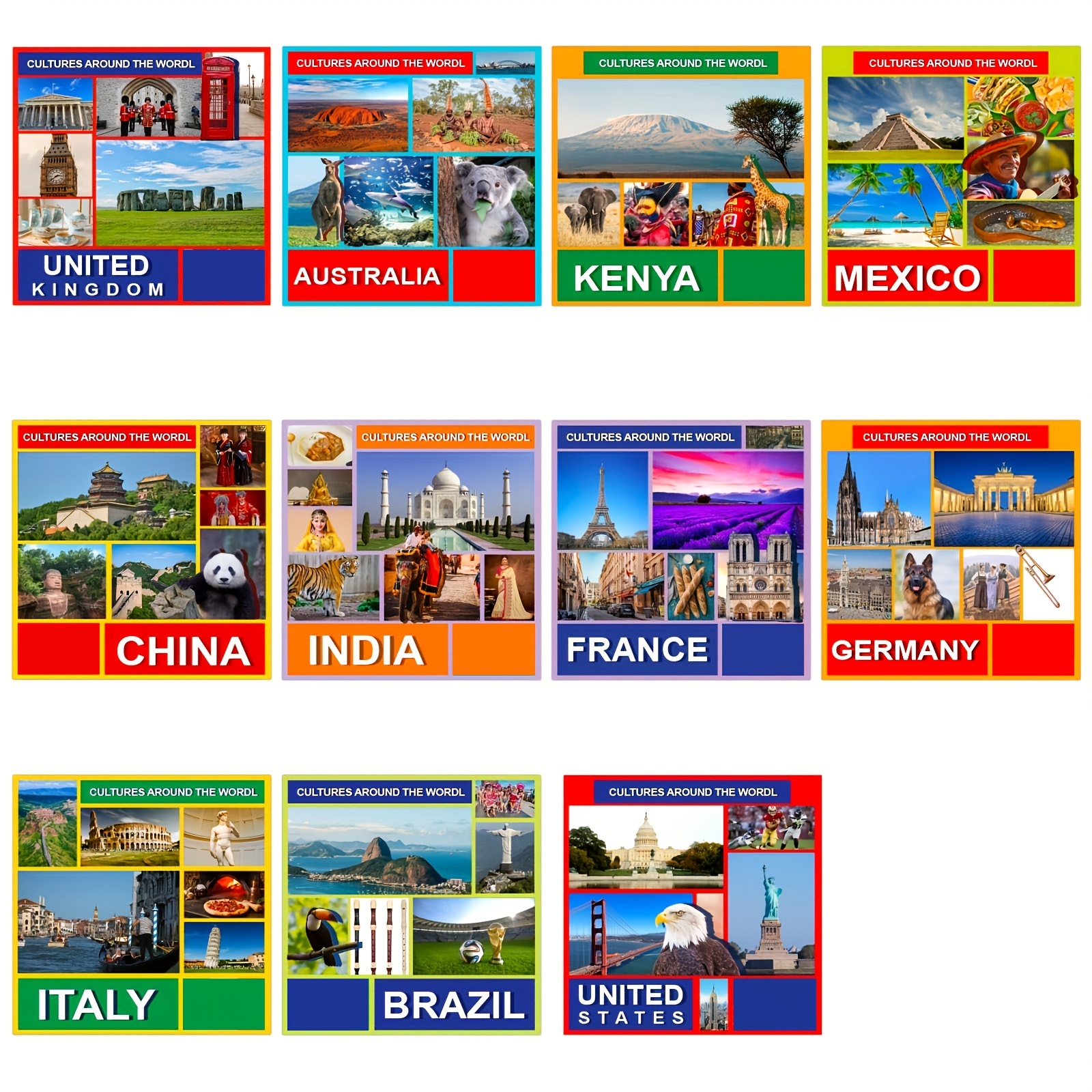 世界中の文化ポスター 12 枚 - 幼稚園、幼稚園、小学校の多様性と多