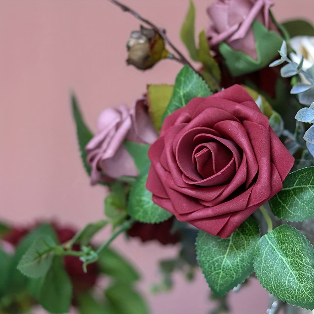 25 pezzi, fiori di rose artificiali bordeaux, rose finte, artigianato  fai-da-te, festa di nozze all'aperto, banchetto, celebrazione di  compleanno