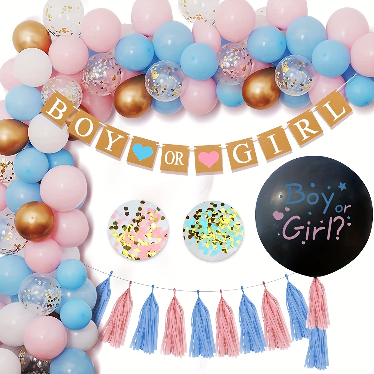 Gender Reveal Party Supplies Kit, Pink and Blue Balloons , Boy or Girl Foil  Balloons, Tinsel Curtain, Gender Reveal Party Baby Photo Backdrop for Baby