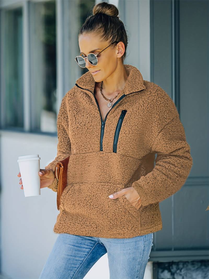 Fleece Pullover Women 1/4 Zip Fuzzy Sherpa Sweatshirts Stand...