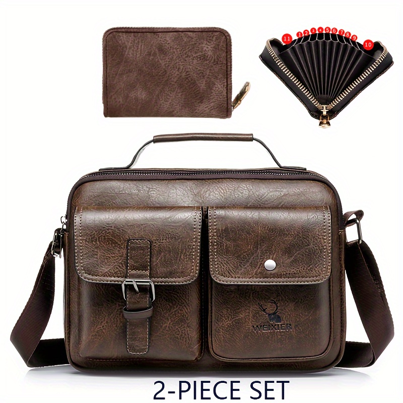 Vintage Leather Messenger Bag With 2 Pockets