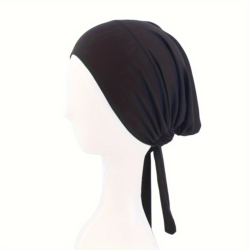 TEMU Undercap Solid Color Lace Up Head Wraps Inner Hijab Hats Casual Beanies Ramadan Turbans For Women