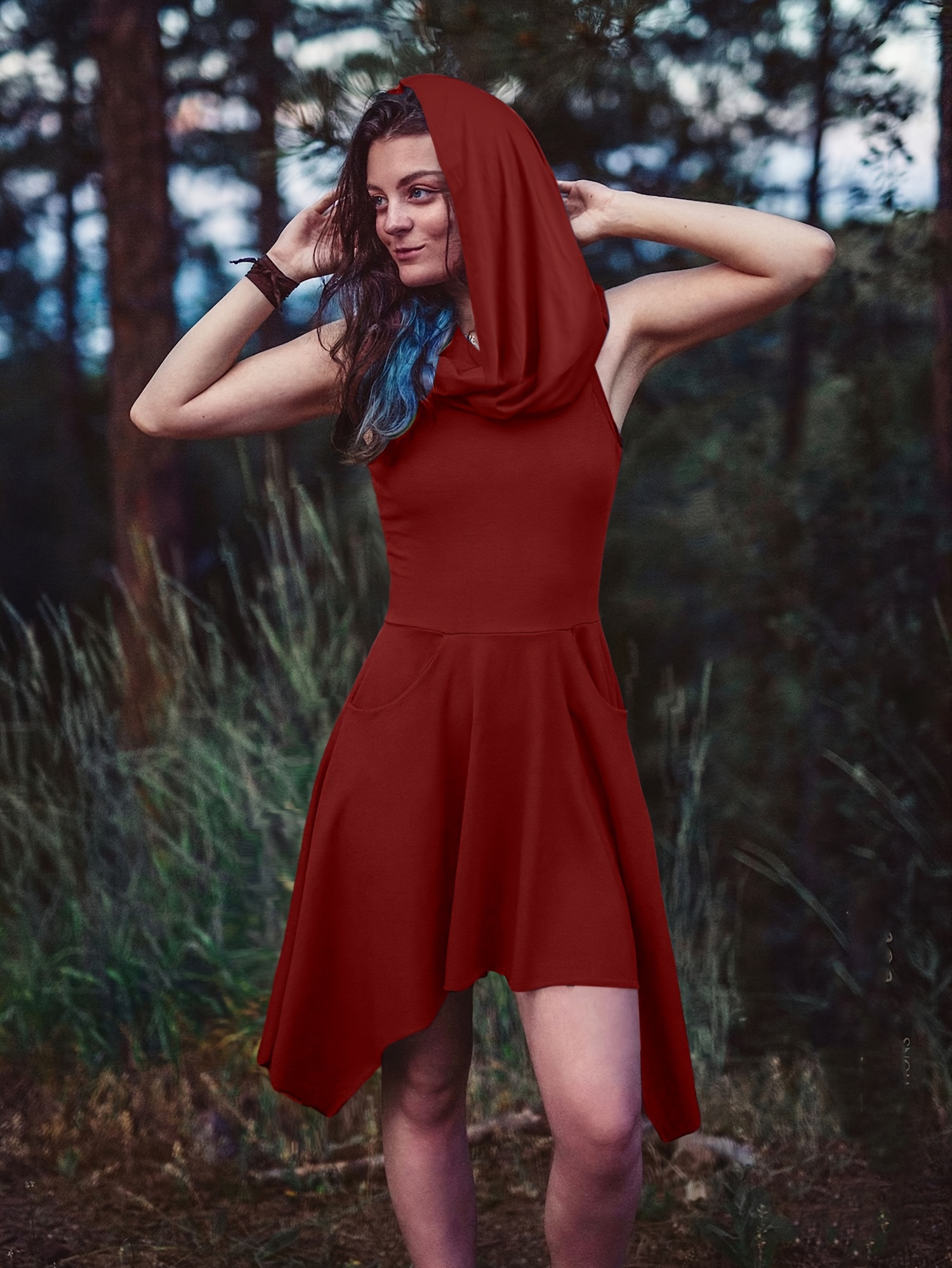 Asymmetrical Hem Hooded Dress Casual Sleeveless Solid Dress Temu