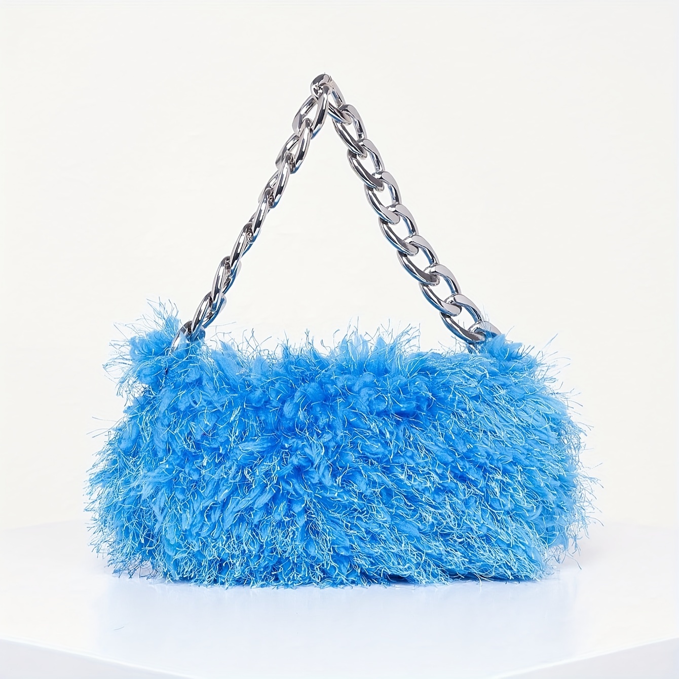 Women's Blue Fluffy Feather Shoulder Bag - Size One Size