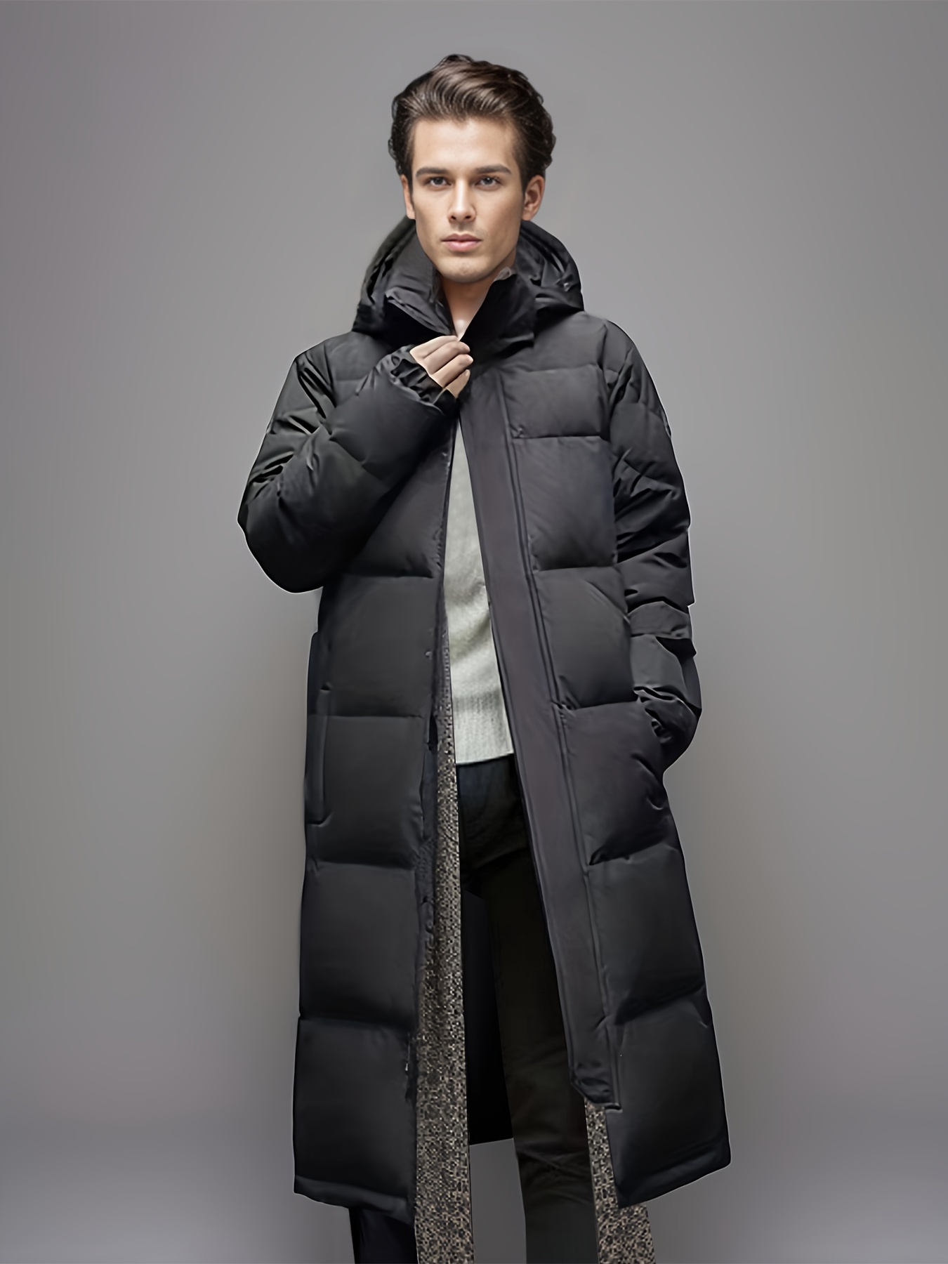 Acheter Manteaux d'hiver pour hommes, veste longue et chaude avec capuche,  Parka matelassée décontractée, coupe-vent, manteau polaire épais pour hommes
