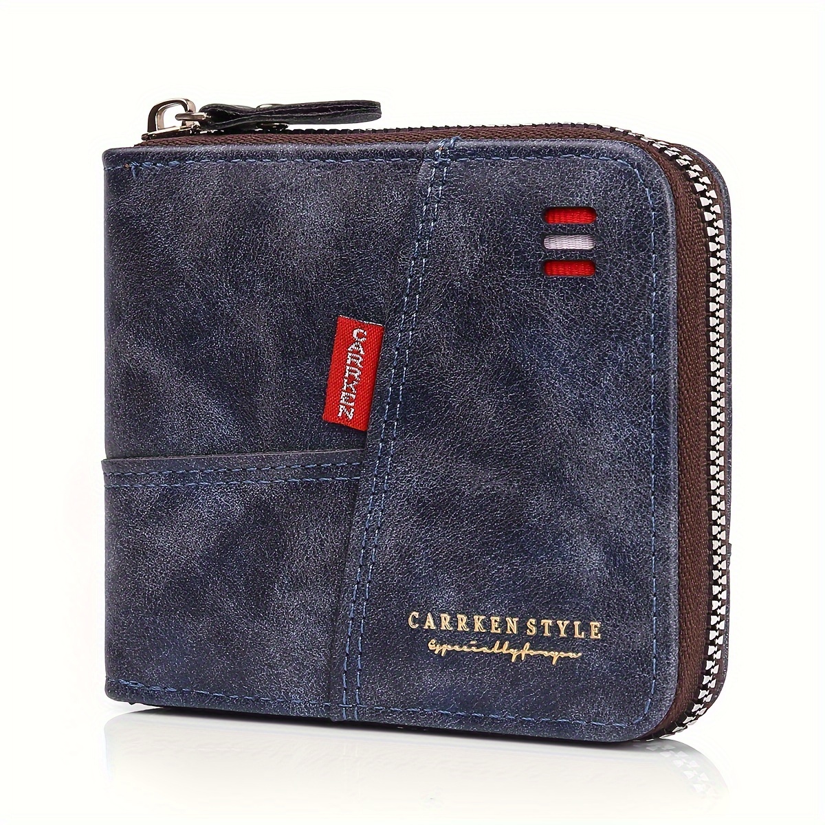 TEMU 1pc Men's Zipper Short Wallet, Retro Casual Multi Card Pu Leather 3 Fold Wallet, Christmas Gift For Men