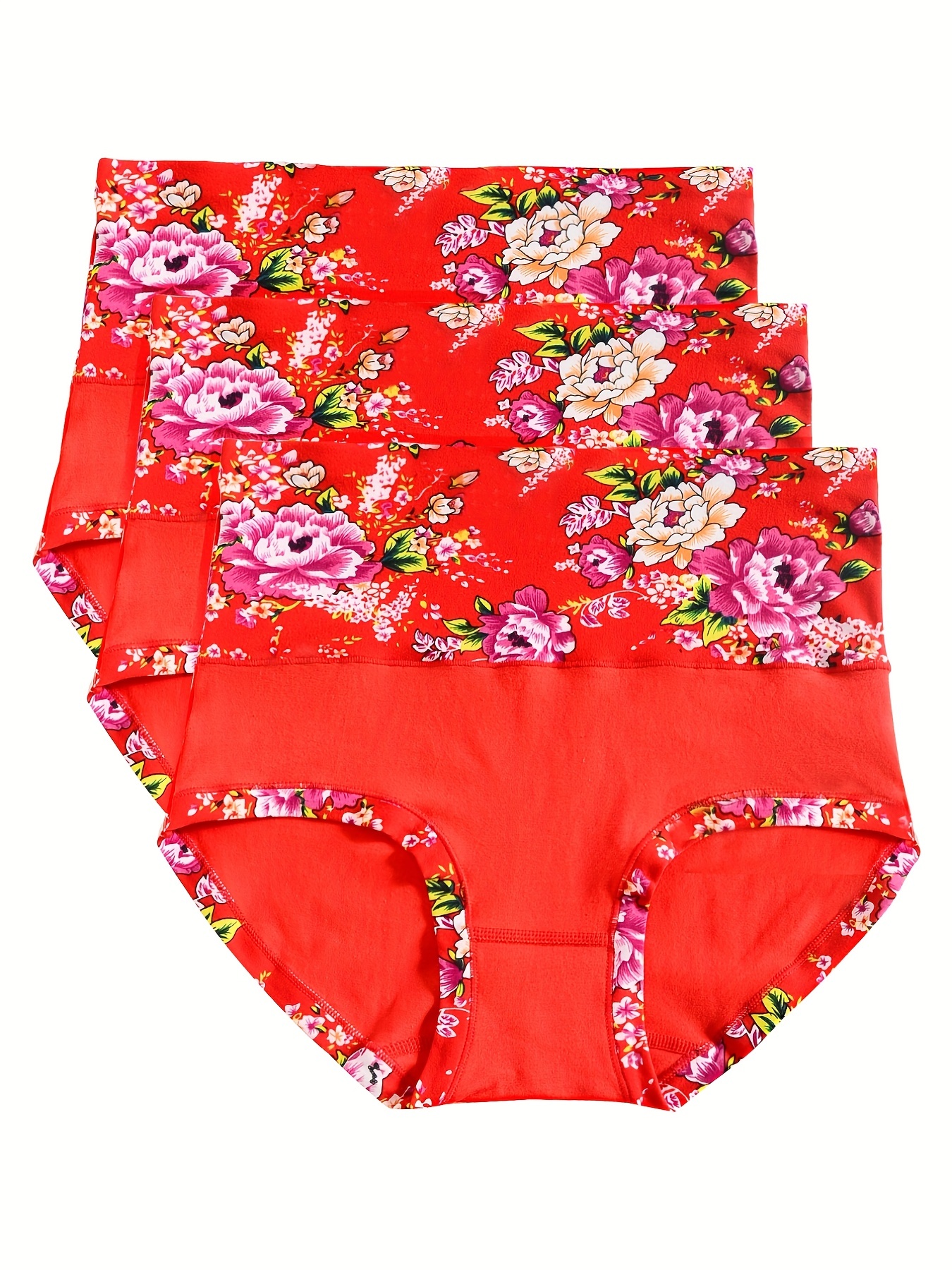 Chinese New Year Floral Letter Print Briefs Comfy Breathable