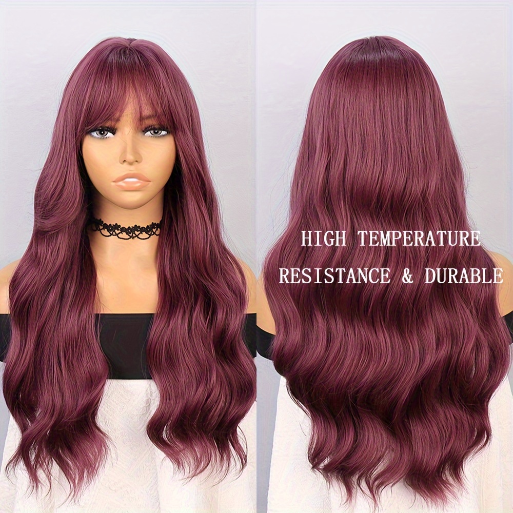 Long Wine Red Wigs Women Curly Synthetic Burgundy Wig Bangs - Temu ...