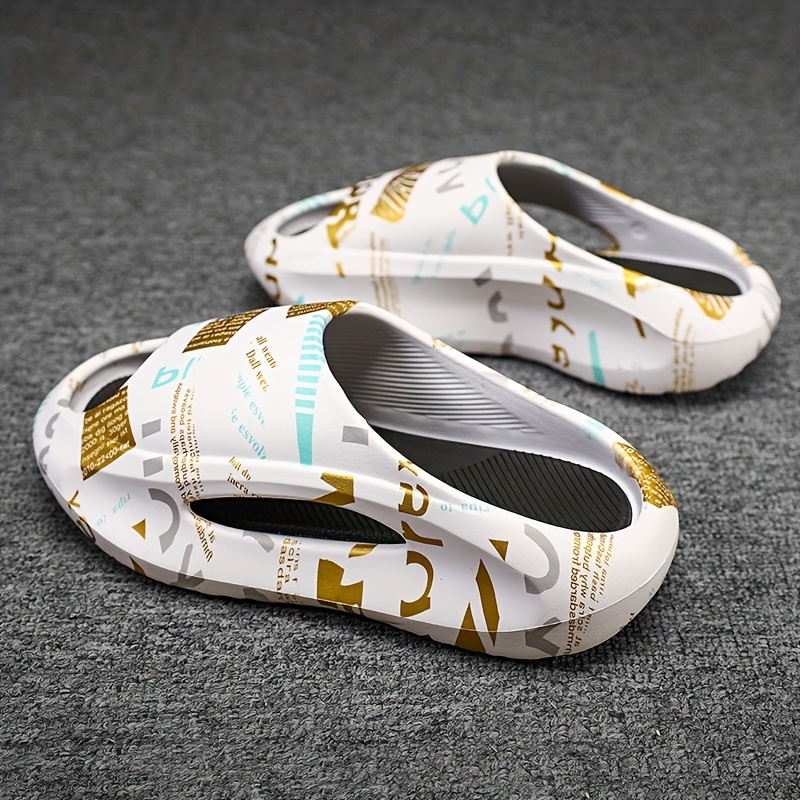 Men's Graphic Slides, Casual Non Slip Slippers, Open Toe Shoes For
