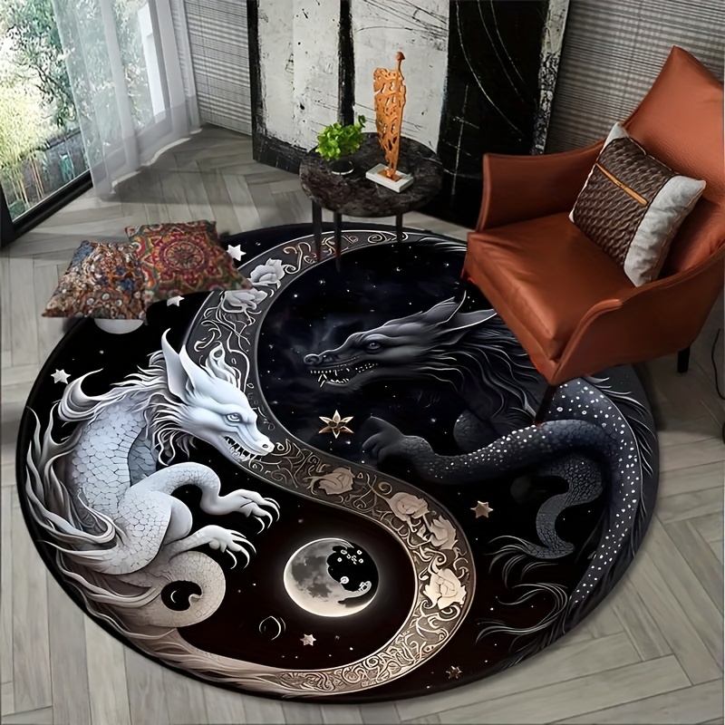 Black Dragon with Purple Rose Soft Rugs Bedroom Living Room Floor