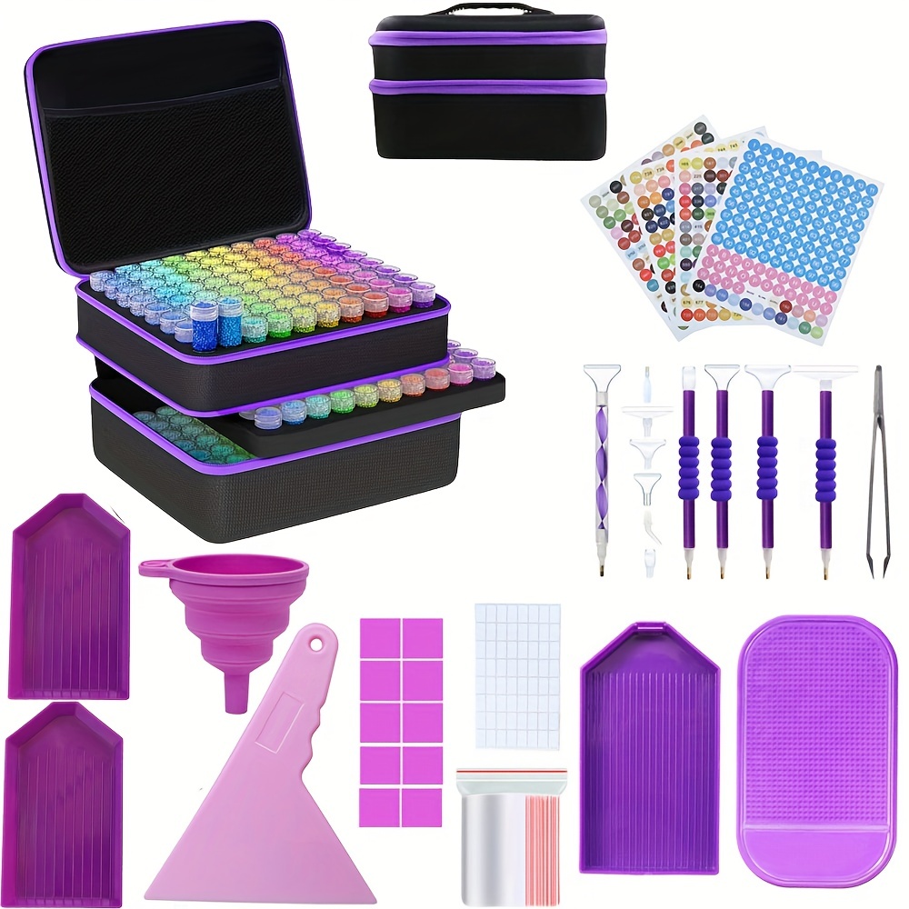 SanerDirect 104pcs Diamond Painting Tool kit Diamond Art Accessories Kit  with Big Trays & Light pens