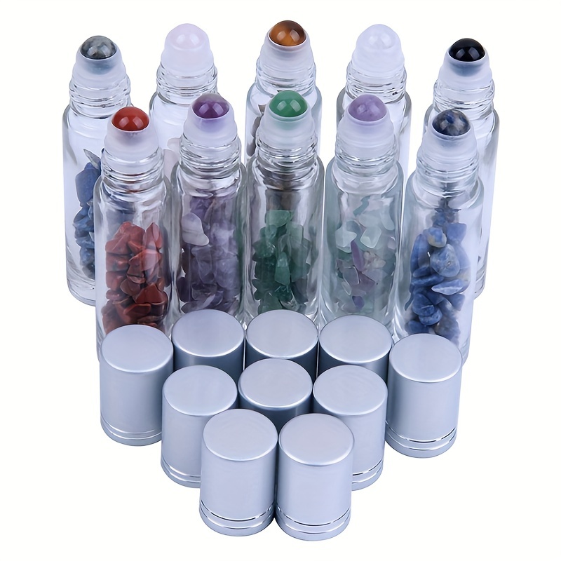 

10pcs Glass Roller Bottle With Gemstone Roller Balls Essential Oil Roller Bottles Travel Sample Bottles For Oil Perfume Packing Container