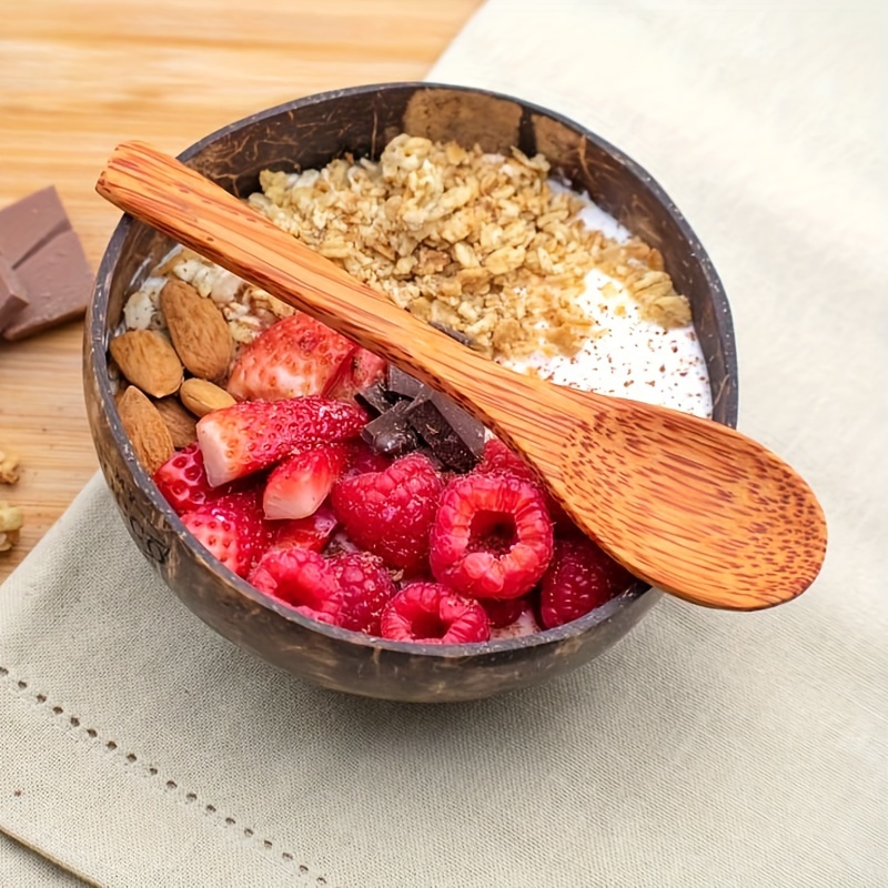 Natural Coconut Bowl Set Coconut Bowls With Spoons Natural - Temu