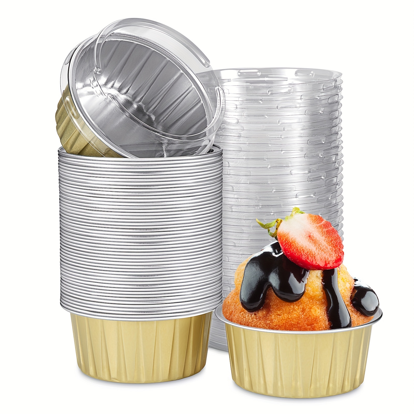 Eoonfirst Aluminum Foil Cupcake Baking Cups, Golden Disposable