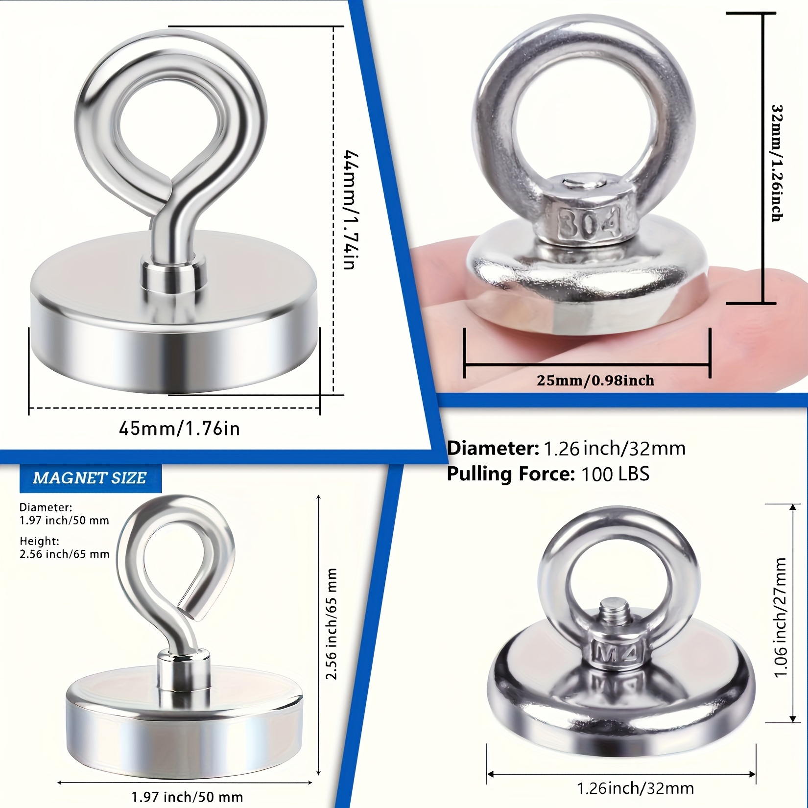 Fishing Magnets, Pulling Force Strong Magnet Fishing, Neodymium Rare Earth  Magnet With Lifting Eye-Bolt