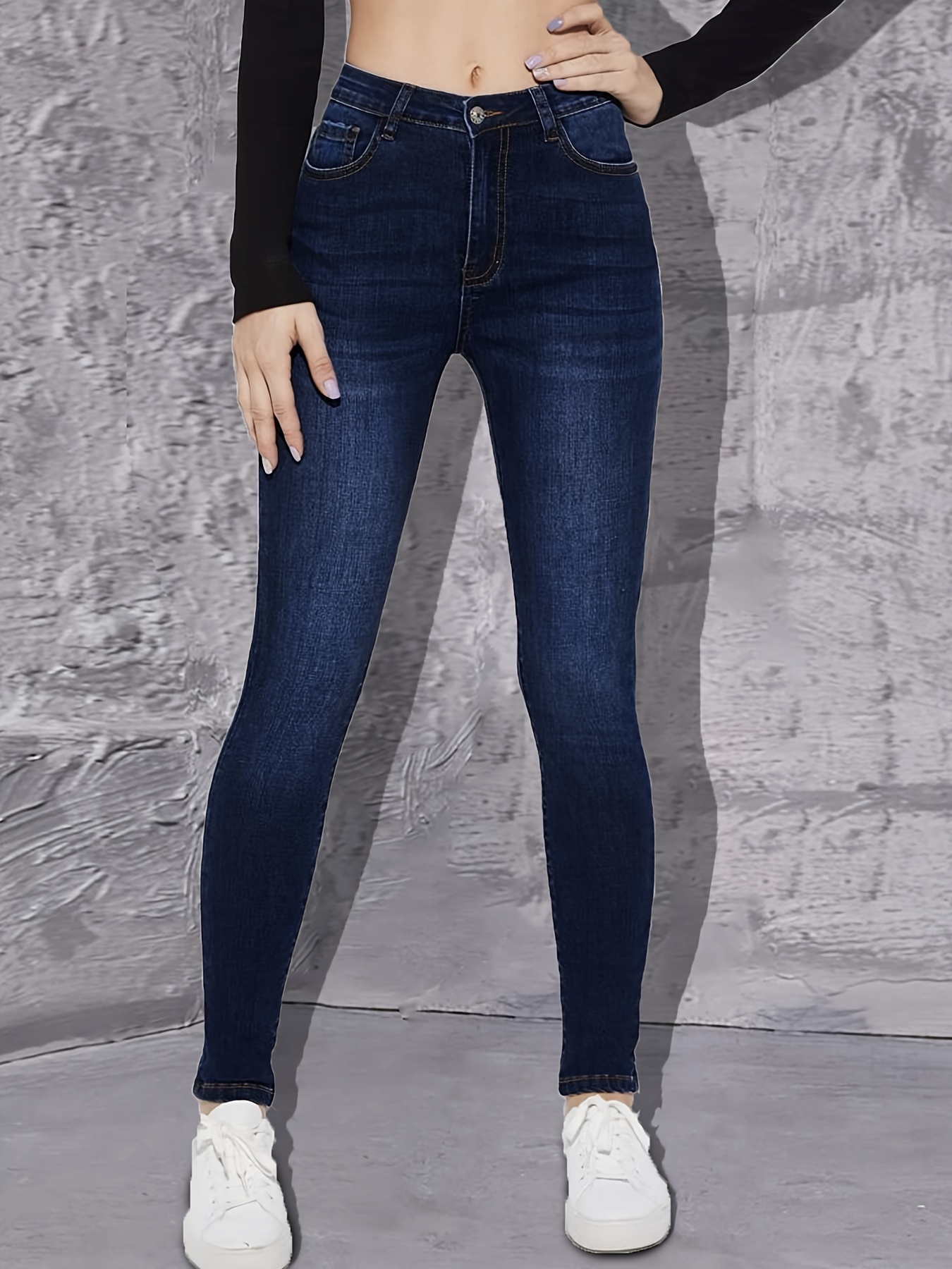 Cintura alta de la mujer jeans ajustados pantalones de mezclilla