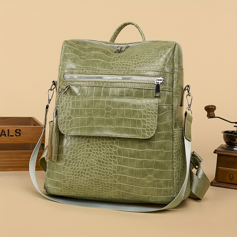 Genuine Green Crocodile alligator leather skin unisex latop, casual  backpack