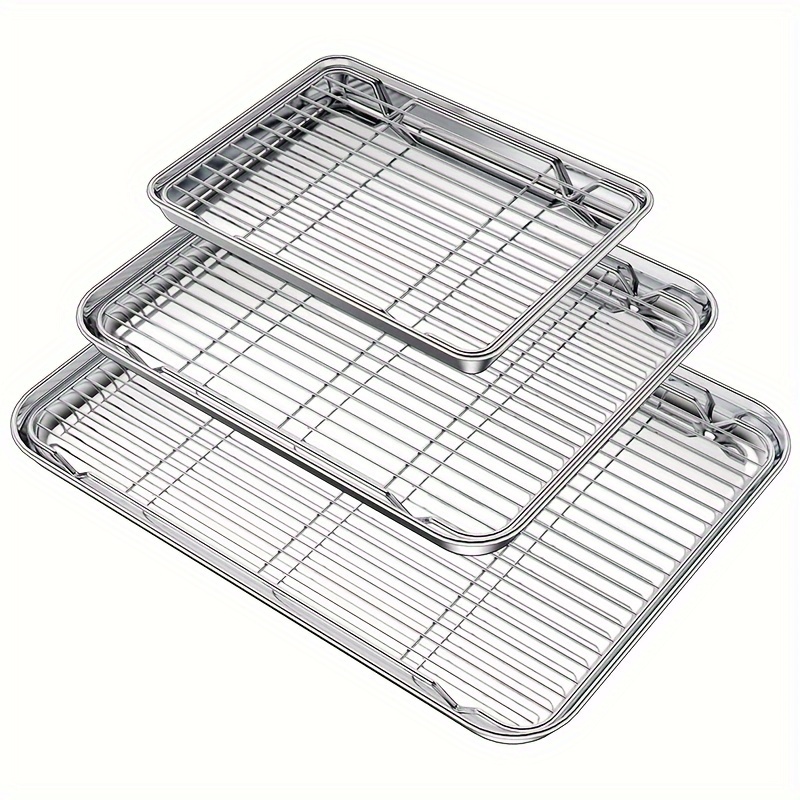 

Set, Stainless Steel Baking Sheet With Cooling Rack - Perfect For Grilling Meat And Chicken - 3 Sizes Available