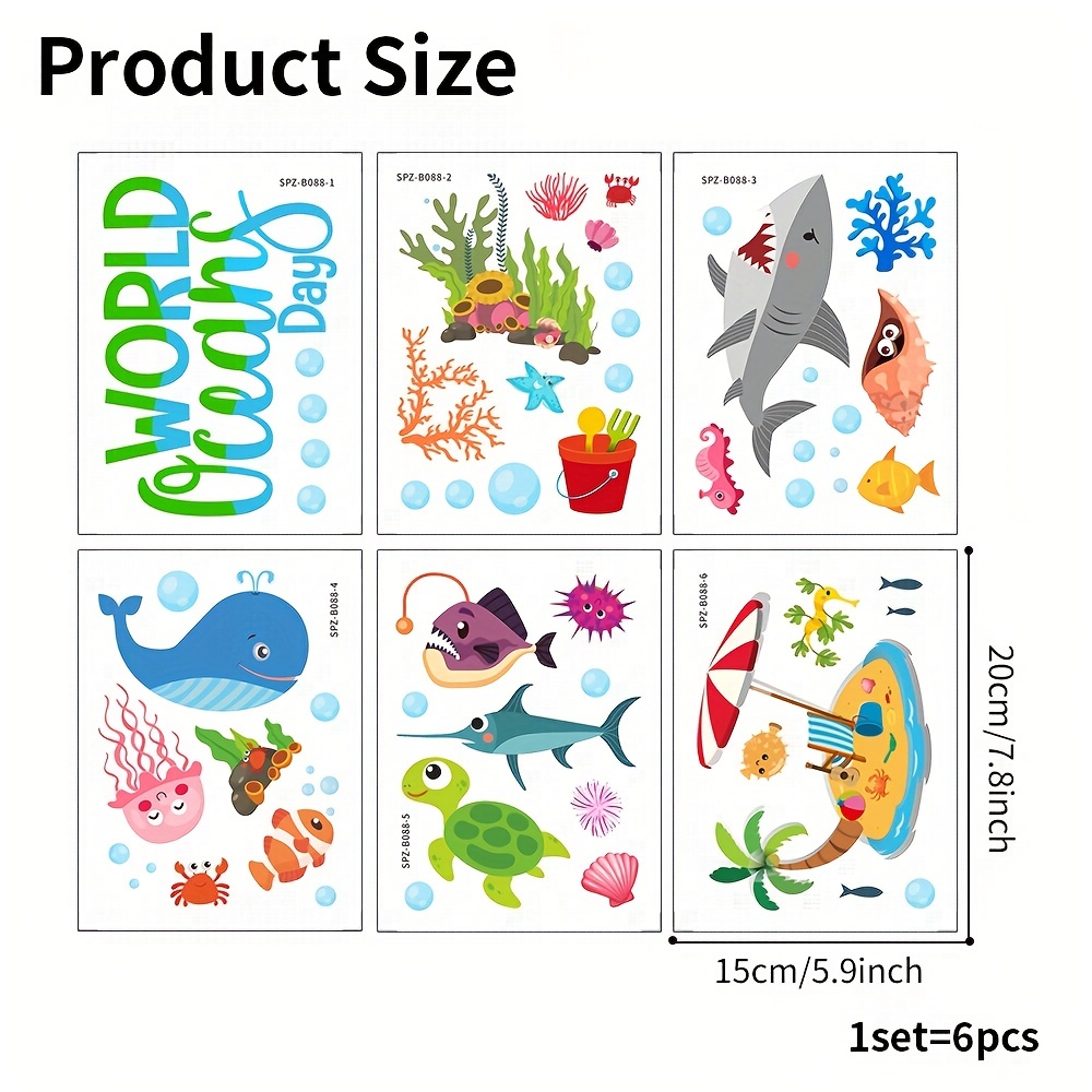 Image of 6pcs Anti-slip Bathtub Stickers Cartoon Shark Whale Pattern Stickers Bathroom Stickers Frosted Bathtub Stickers