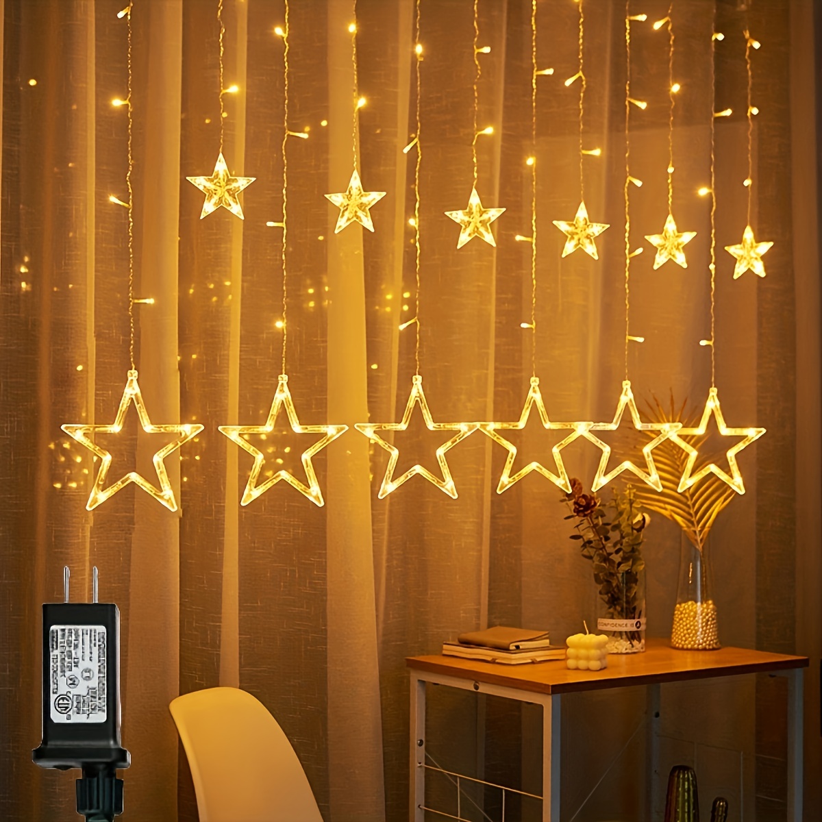 Guirlande Lumineuse Rideau, 138 LED Star Lights, Rideau Guirlande Lumineuse  pour Chambre, Fenêtre Étanche Décorations Diwali pour la Maison 