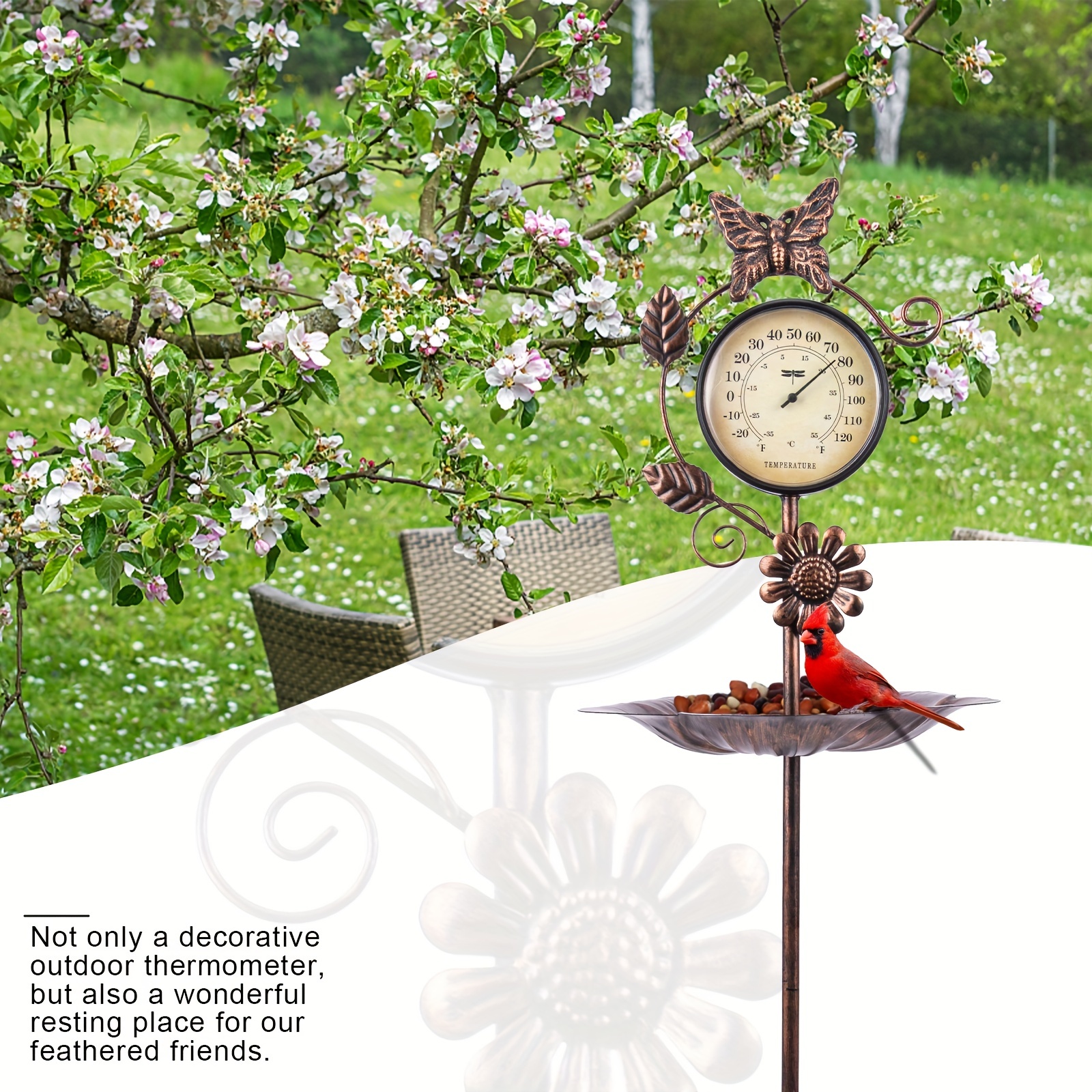 Metal Outdoor Thermometers With Bird Feeder Decorative Thermometer