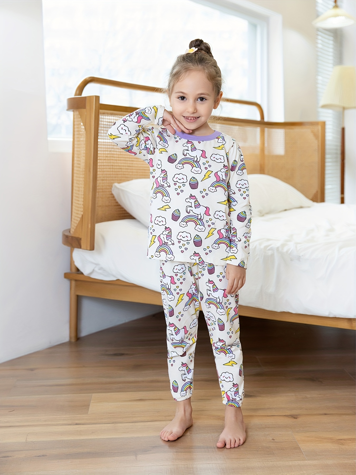 Boys Cotton Pajamas Family Outfit Cute Rainbow Unicorn Print - Temu Canada