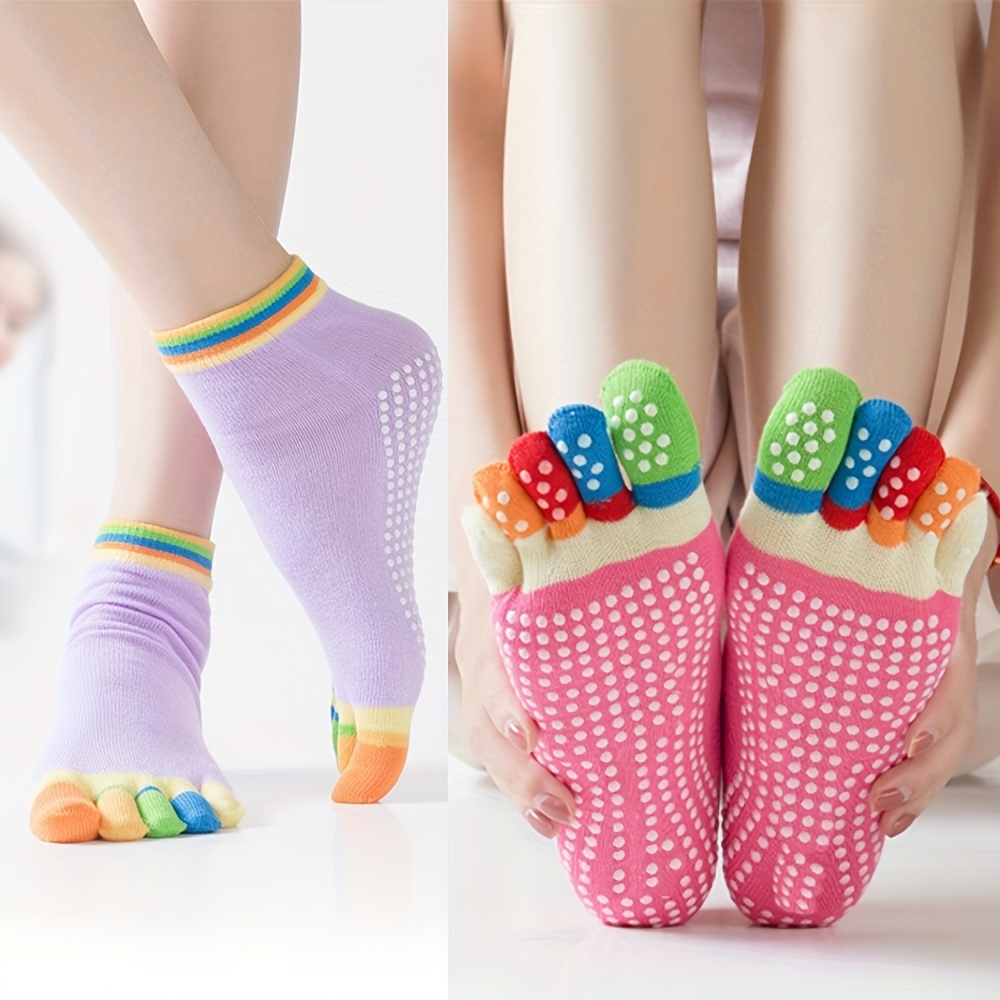 Rainbow Color Yoga Socks Five toe Split Socks Non slip - Temu Canada