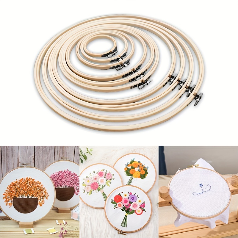Embroidery Hoops Frame Set Bamboo Wooden Hoop Rings Home DIY Cross Stitch  Tools
