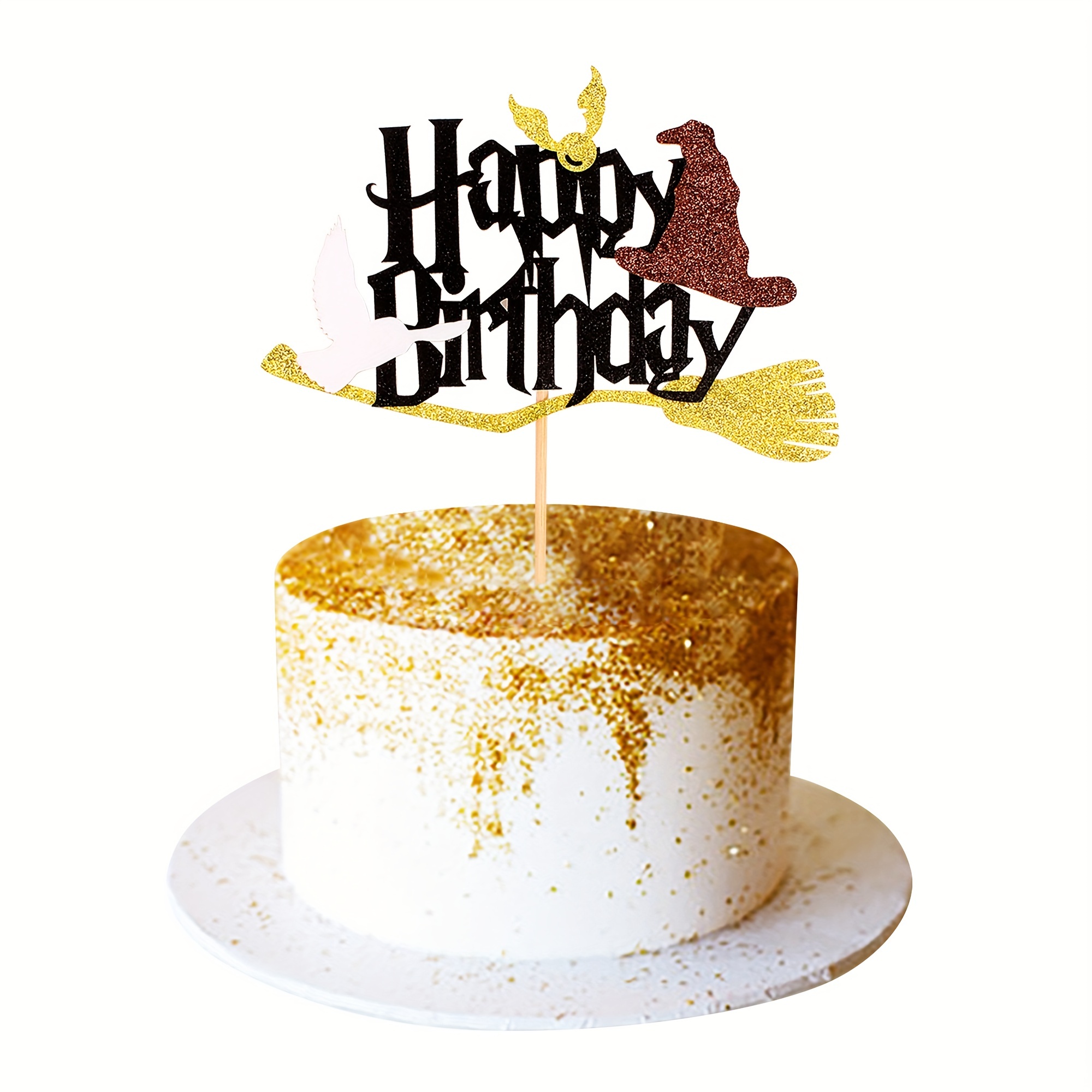 Cake topper joyeux anniversaire paillettes or - gâteau - cup cake