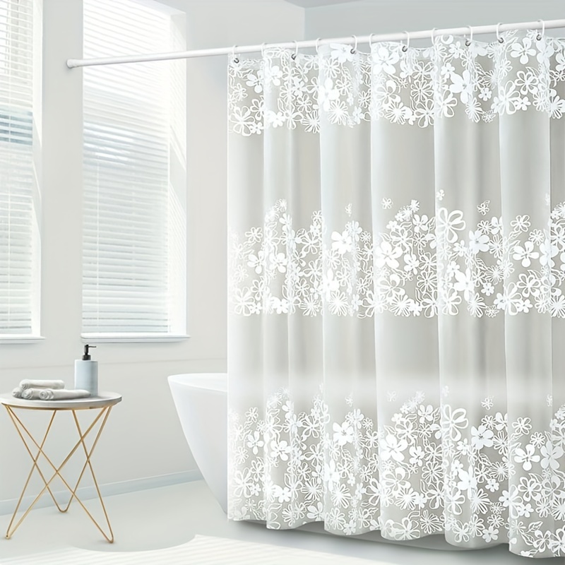 Flower Shower Curtain White Peva Shower Curtain Bathroom - Temu