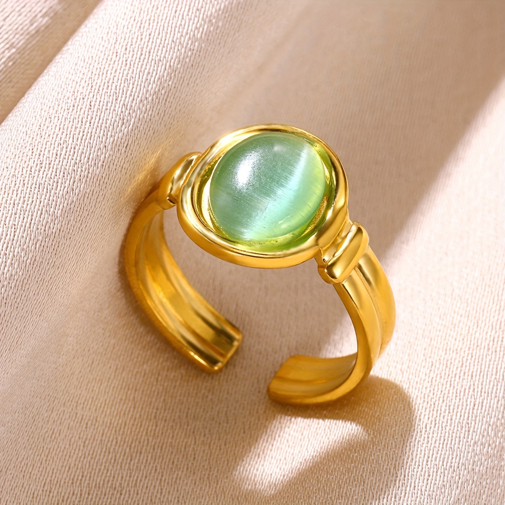 

Boho Style Cuff Ring Made Of Stainless Steel Plated Inlaid Waterish Gemstone Pick A Color U Prefer Match Daily Outfits