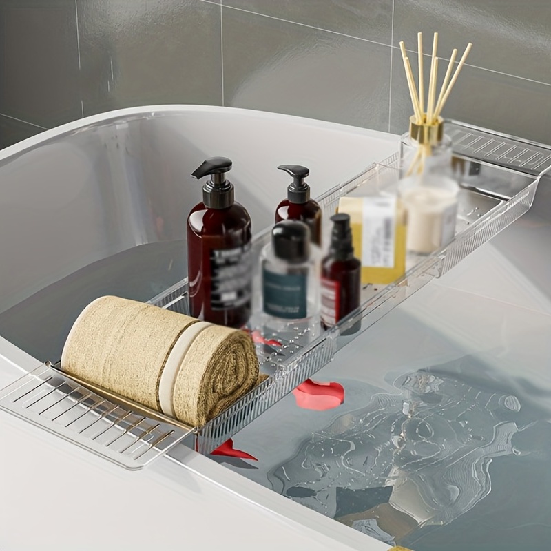 1pc Extendable Bathtub Caddy Tray, Plastic Bath Rack, Multifunctional Bathtub  Shelf