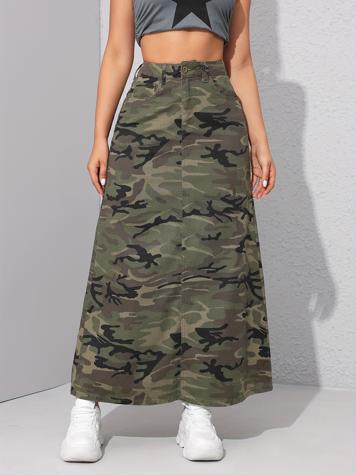 Camo denim sale midi skirt