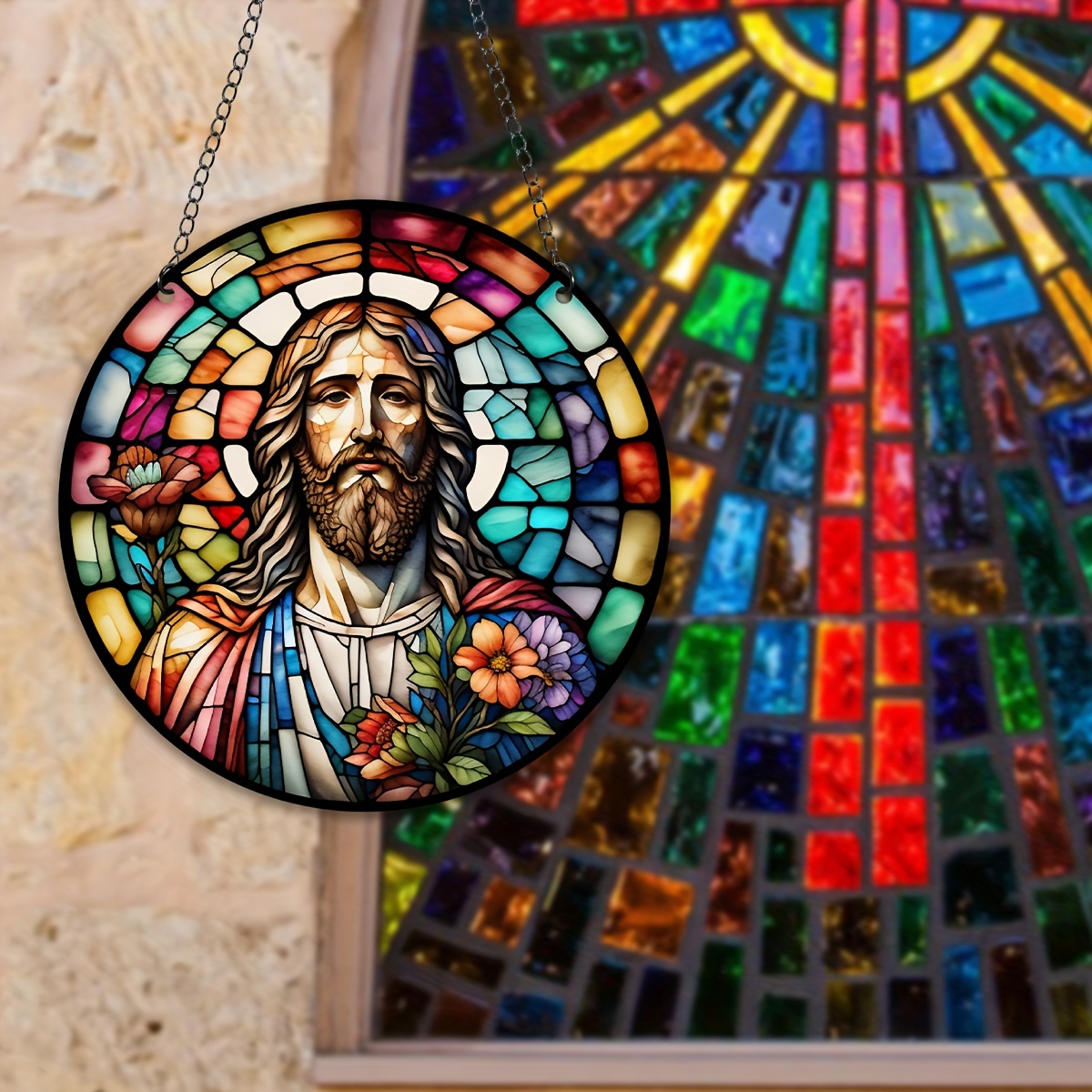 Sacred Heart Suncatcher  Catholic church stained glass, Sacred heart, Jesus  art