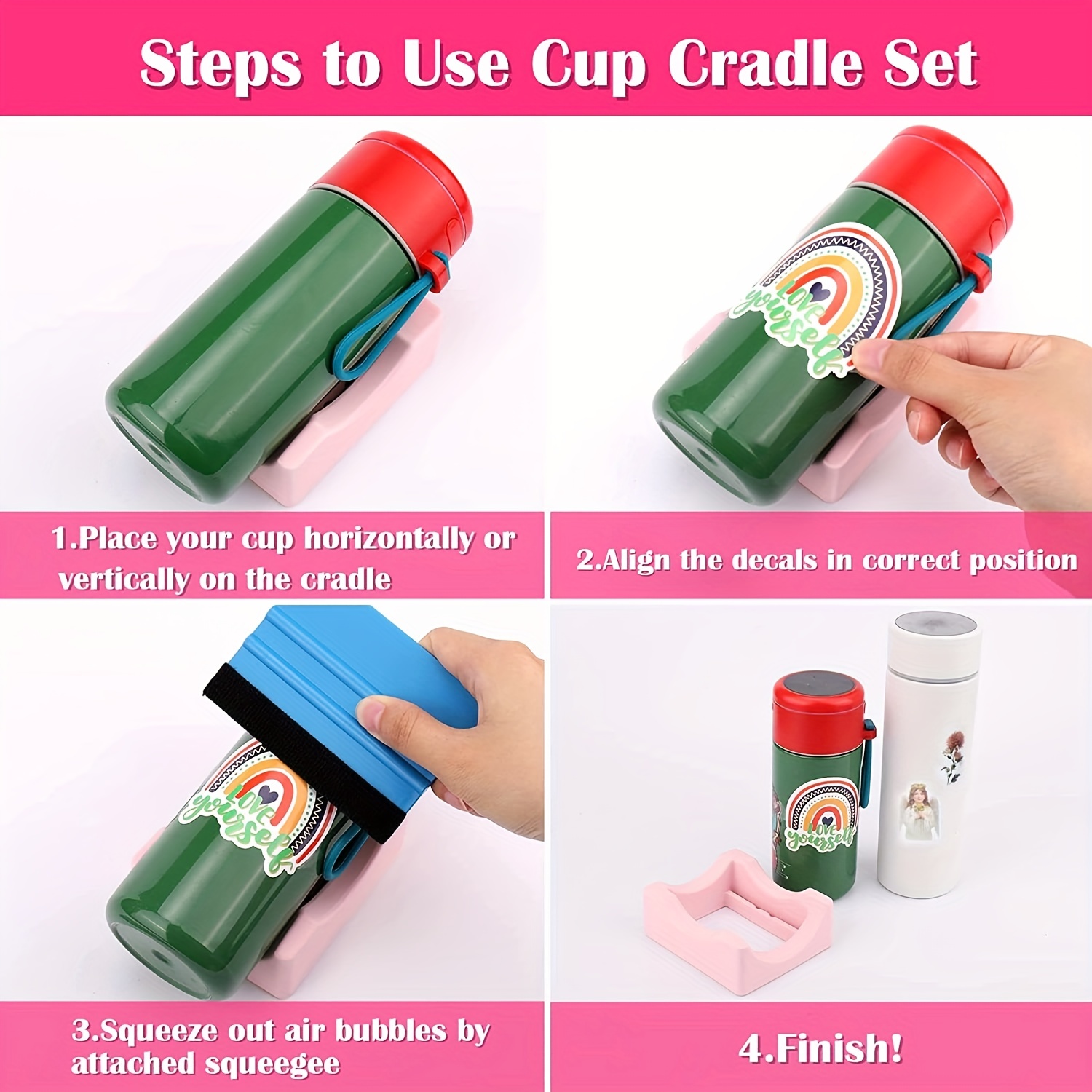 Silicone Cup Cradle with Built-in Slot for Crafts Use to Apply Vinyl Decals  for Tumblers, Small Stand Cup Holder with Felt Edge Squeegee for