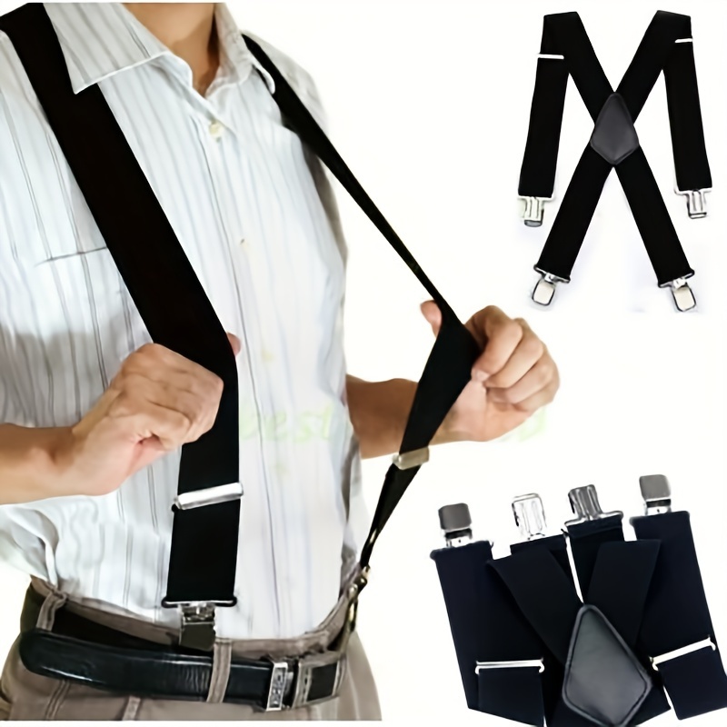 

1pc Men's X-shaped Suit Braces, Black Fashion 4-clip Cross Straps Suspender, Father's Day Gift For Men