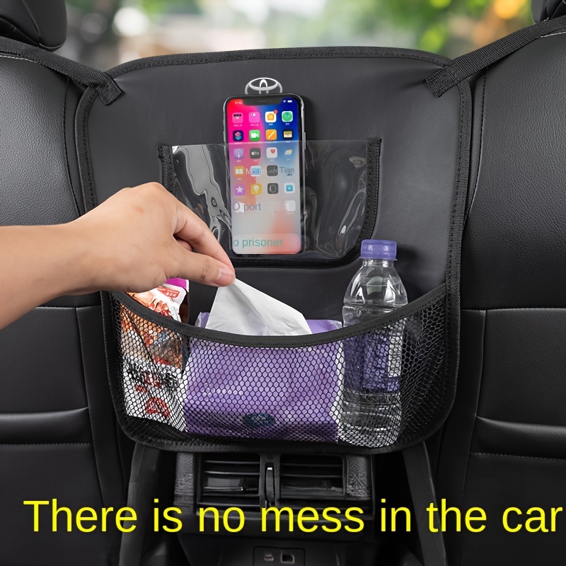 Car Storage Mesh Bag Hanging Between Seats, Car Styling Pu Leather Storage  Bag, Elastic Mesh Storage Bag, Car Accessories Pets Stopper - Temu