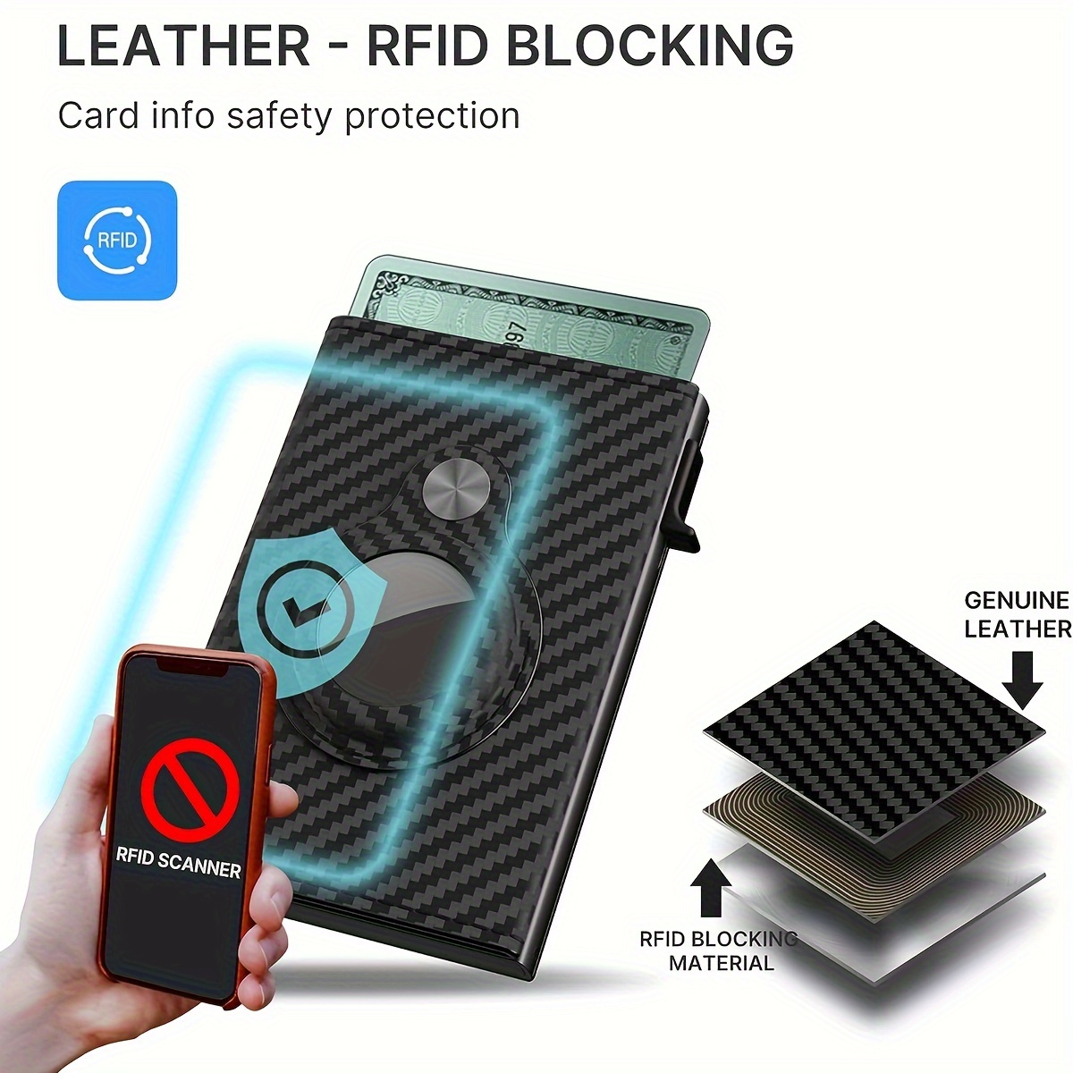 1pc Mens Anti Theft Scanning For Air Tag Wallet Carbon Fiber Trifold ...