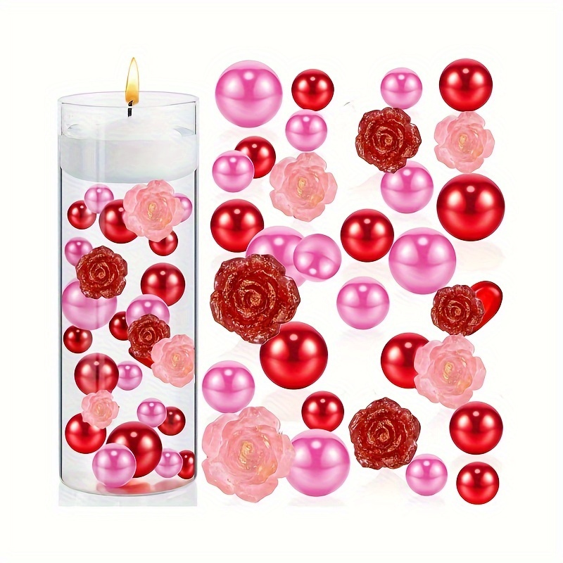 111pcs, Valentine's Day Vase Fillers, Rose Red Lip Heart Shaped Pearls Set,  Plastic Vase Fillers Vase Beads, Valentine's Day Wedding Home Party Table