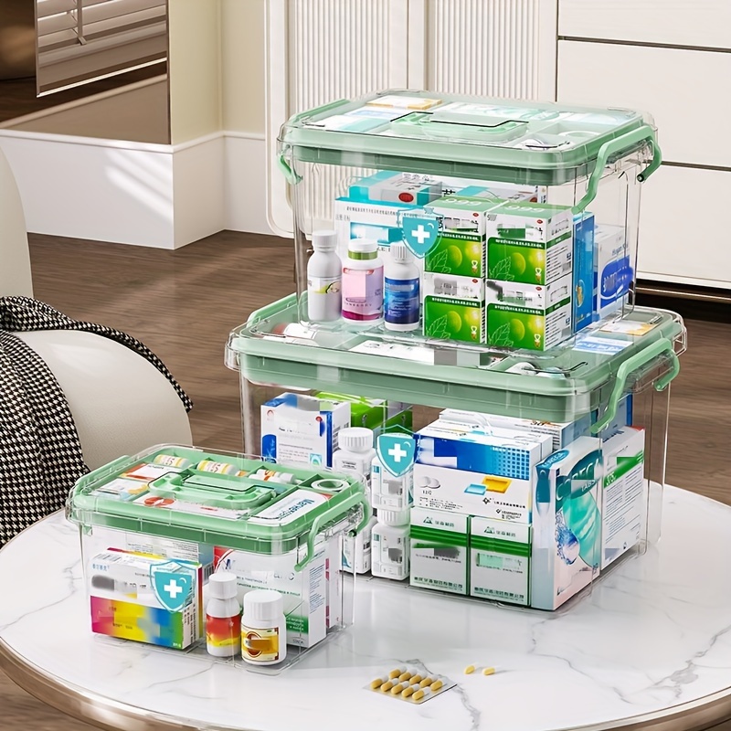 Caja de medicina portátil Organizador de almacenamiento plegable de 3 capas  Gabinete de medicamentos grande Caja de almacenamiento de medicamentos