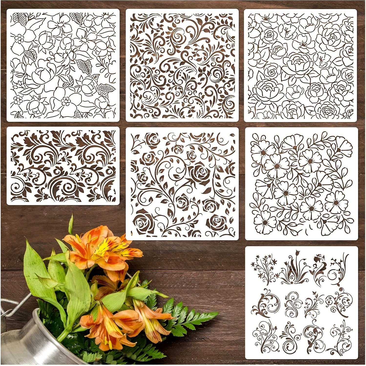  Botanical Flower Stencils for Crafts Small Wildflower Floral  Paint Stencil for Painting on Wood Card Making, Tiny Nature Vine Herb  Essential Art Stencils for Adults Kids Furniture Walls (50 flowers
