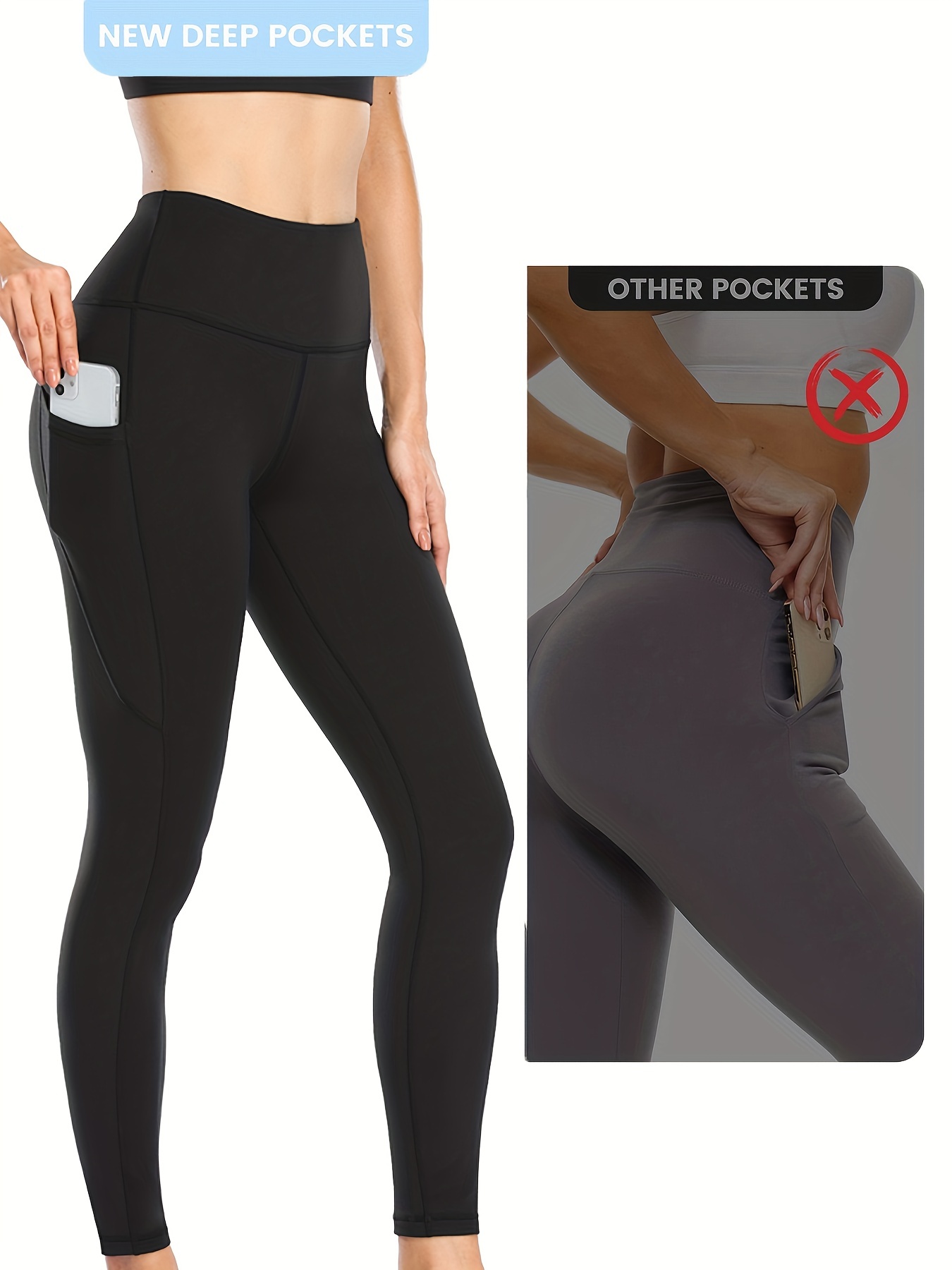 Women's Active Stretch Leggings with Pockets Mid Rise Yoga Pants 