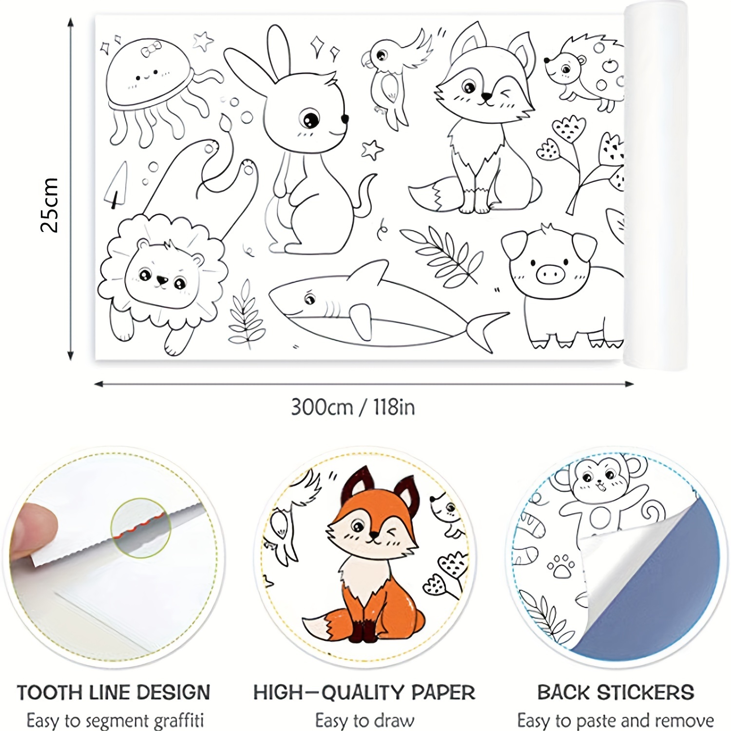 Children's Drawing Roll, Coloring Paper Roll For Kids, Sticky Diy Painting  Drawing Paper Rolls For Toddler,animals Wall Coloring Paper Stickers - Temu  Hungary