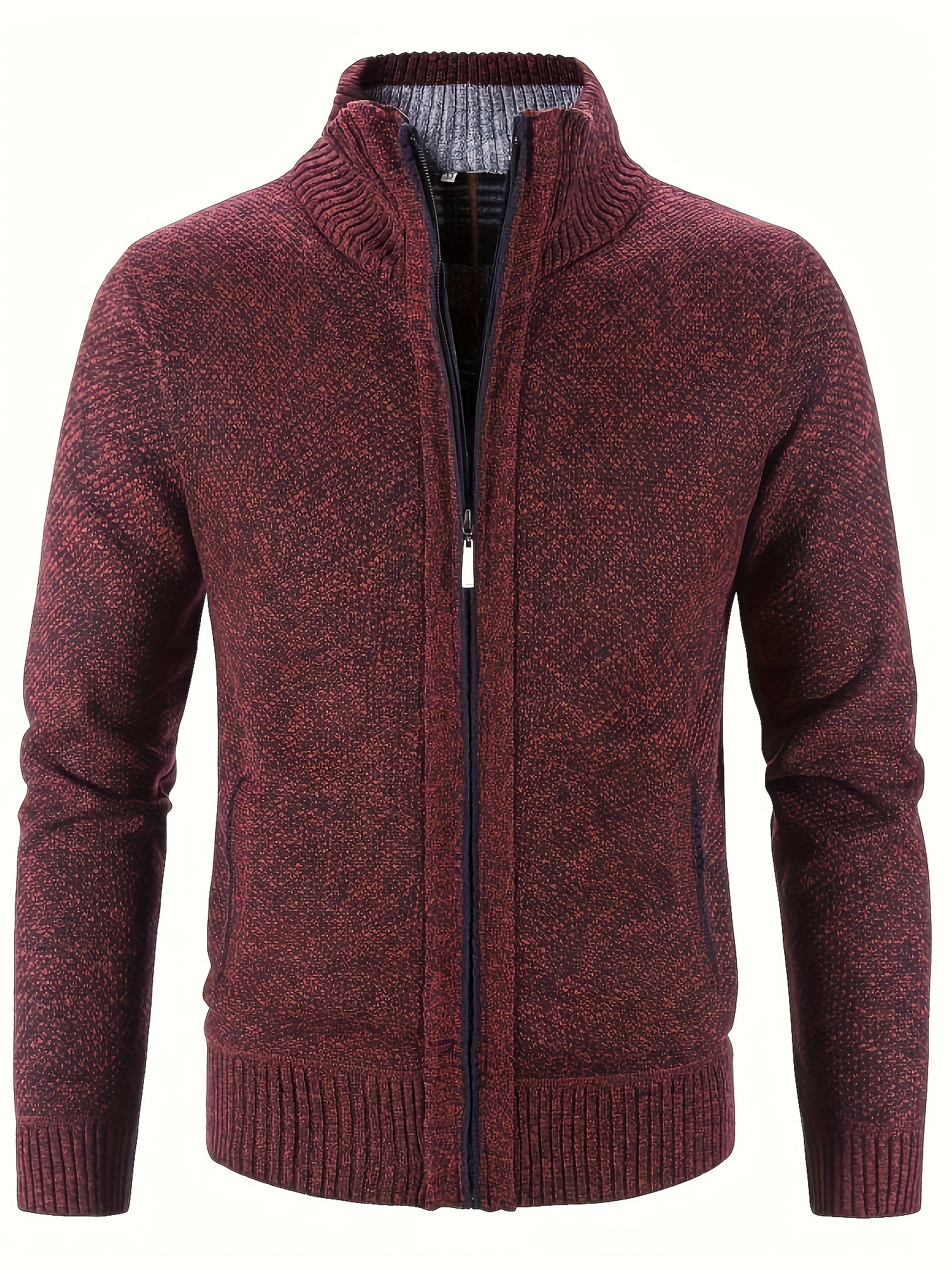 Cárdigan de lana para hombre con cremallera, suéter de punto de lana gruesa  casual de manga larga con bolsillos