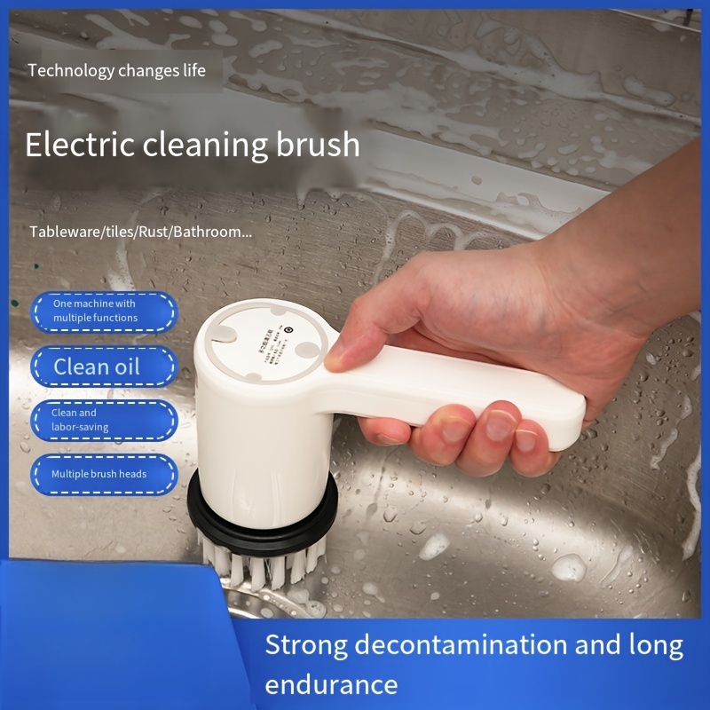 Cepillo de limpieza eléctrico con cabezales de cepillo múltiples 4 en 1,  cepillo motorizado inalámbrico para interiores y hogar, para baño, inodoro