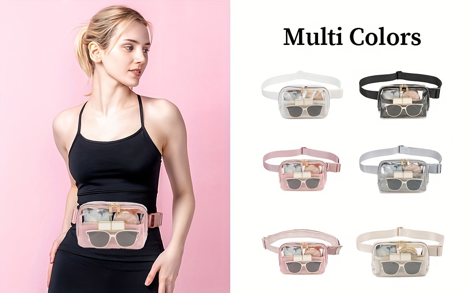  Clear Fanny Pack Stadium Approved for Women Men with  Adjustable Strap,Crossbody Clear Belt Waist Bag Pouch for Concerts Hiking  Running Beige