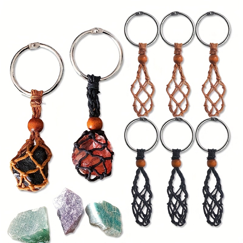 Diy Keychain Unfinished Macrame String Lanyard Stone Crystal - Temu