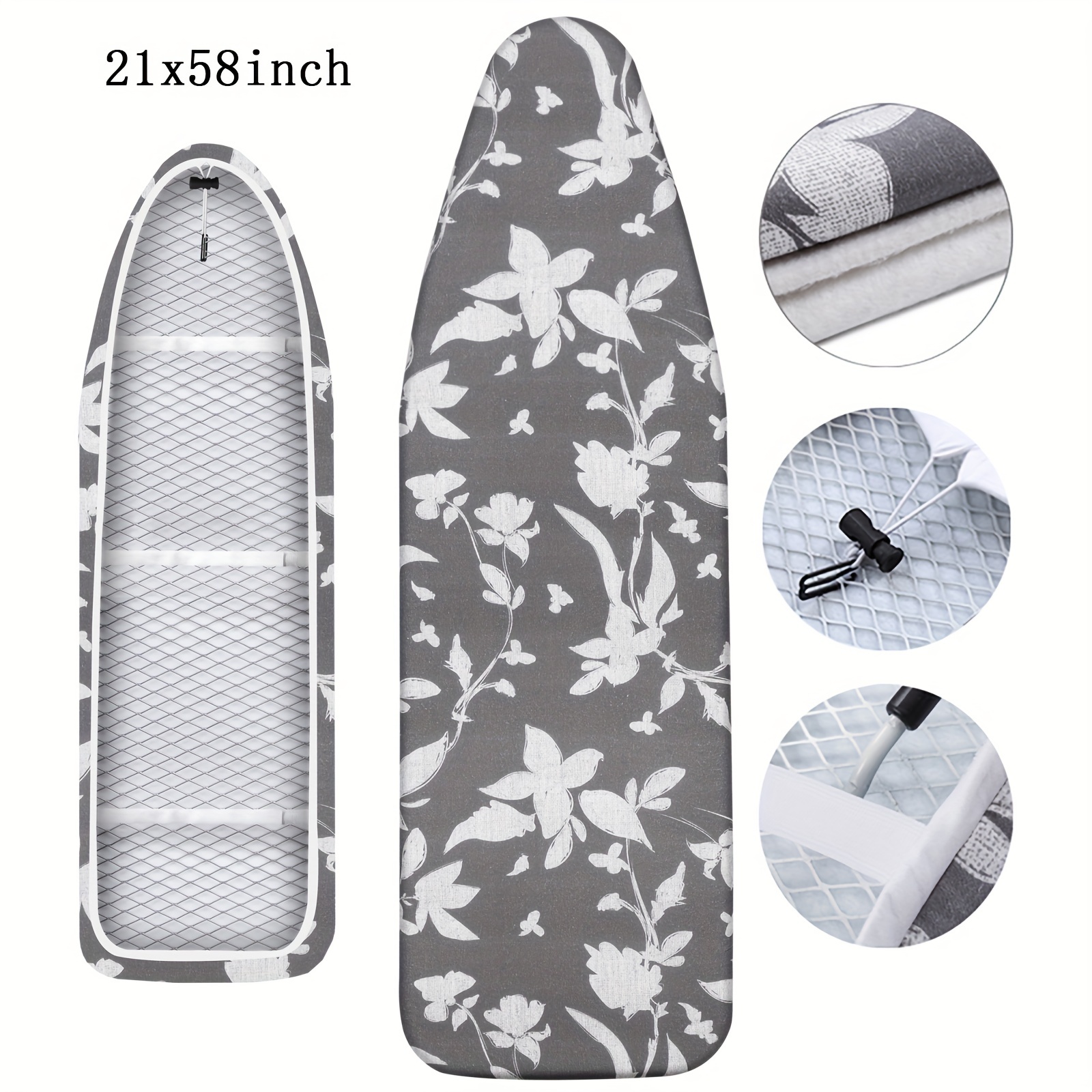 1pc floral ironing board cover non toxic heavy duty 400gsm felt adjustable elastic straps fits standard boards     resistant with elegant gray and   for home decor details 3