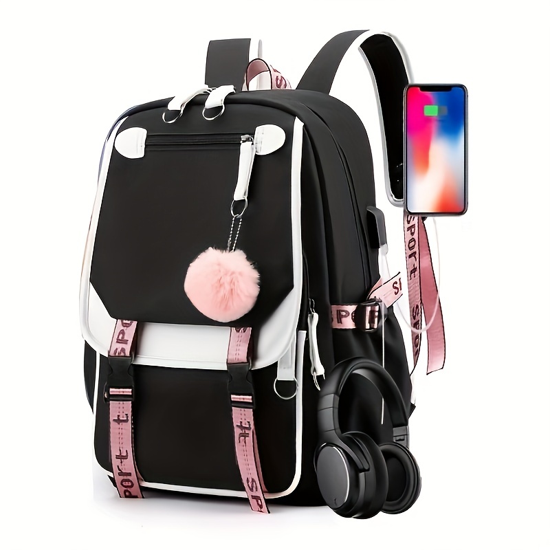 Large Capacity Cute Backpack With Usb Charger Hole Notebook Backpack For  Students Womens Canvas Backpack, Find Great Deals Now