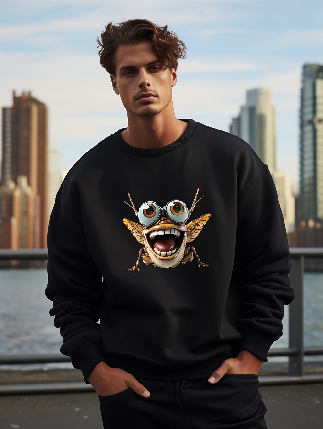 Men's Fashion Colorful Print Sweatshirt Long Sleeve Crew - Temu Canada